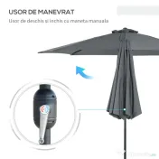 Outsunny Umbrela de Gradina Φ300cm cu Manivela, Gri Inchis | Aosom Romania
