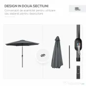 Outsunny Umbrela de Gradina Φ300cm cu Manivela, Gri Inchis | Aosom Romania