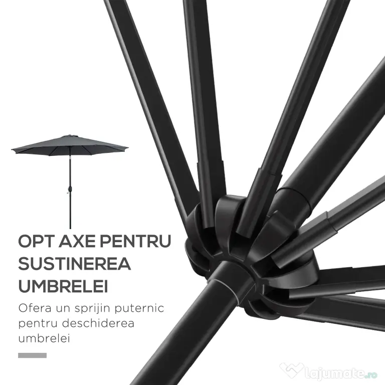 Outsunny Umbrela de Gradina Φ300cm cu Manivela, Gri Inchis | Aosom Romania