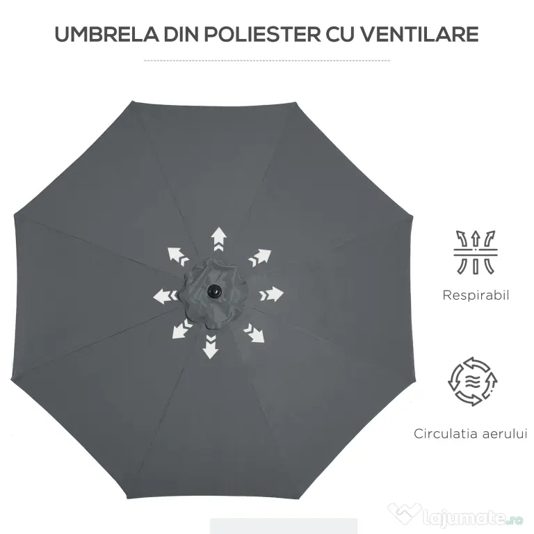 Outsunny Umbrela de Gradina Φ300cm cu Manivela, Gri Inchis | Aosom Romania