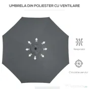 Outsunny Umbrela de Gradina Φ300cm cu Manivela, Gri Inchis | Aosom Romania