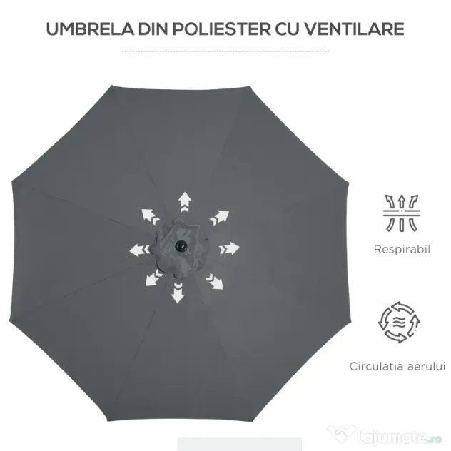Outsunny Umbrela de Gradina Φ300cm cu Manivela, Gri Inchis | Aosom Romania