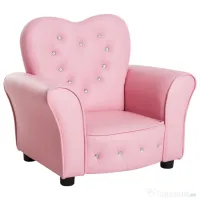 HOMCOM Fotoliu Capitonat pentru Copii, Scaun Confortabil pentru Camera Copiilor, din PVC și Lemn, 59x41,5x49 cm, Roz | Aosom Romania 