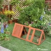 PawHut Cusca din Lemn de Brad pentru Iepuri, Habitat Exterior/Interior, 118x50x45 cm, Ușă cu Blocare, Maro | Aosom Romania