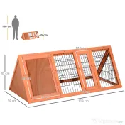 PawHut Cusca din Lemn de Brad pentru Iepuri, Habitat Exterior/Interior, 118x50x45 cm, Ușă cu Blocare, Maro | Aosom Romania