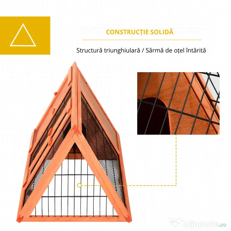 PawHut Cusca din Lemn de Brad pentru Iepuri, Habitat Exterior/Interior, 118x50x45 cm, Ușă cu Blocare, Maro | Aosom Romania