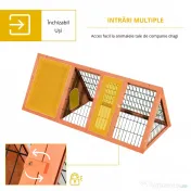PawHut Cusca din Lemn de Brad pentru Iepuri, Habitat Exterior/Interior, 118x50x45 cm, Ușă cu Blocare, Maro | Aosom Romania