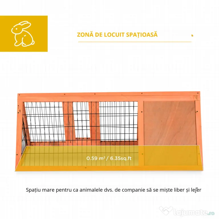 PawHut Cusca din Lemn de Brad pentru Iepuri, Habitat Exterior/Interior, 118x50x45 cm, Ușă cu Blocare, Maro | Aosom Romania