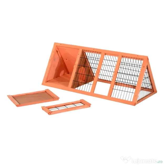 PawHut Cusca din Lemn de Brad pentru Iepuri, Habitat Exterior/Interior, 118x50x45 cm, Ușă cu Blocare, Maro | Aosom Romania