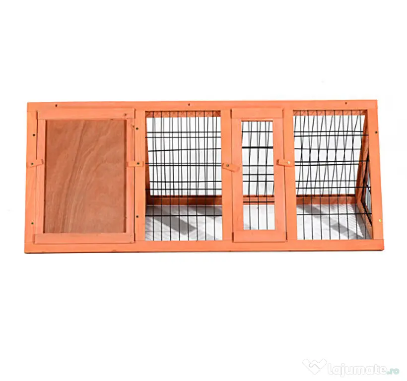PawHut Cusca din Lemn de Brad pentru Iepuri, Habitat Exterior/Interior, 118x50x45 cm, Ușă cu Blocare, Maro | Aosom Romania
