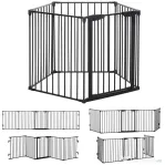PawHut Poartă pentru Câini de Talie Mică și Medie, Țarc Pliabil cu Structură Modulară cu 5 Panouri, 300x3x74.5 cm, Negru | Aosom Romania