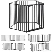 PawHut Poartă pentru Câini de Talie Mică și Medie, Țarc Pliabil cu Structură Modulară cu 5 Panouri, 300x3x74.5 cm, Negru | Aosom Romania