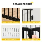 PawHut Poartă pentru Câini de Talie Mică și Medie, Țarc Pliabil cu Structură Modulară cu 5 Panouri, 300x3x74.5 cm, Negru | Aosom Romania