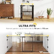 PawHut Poartă pentru Câini de Talie Mică și Medie, Țarc Pliabil cu Structură Modulară cu 5 Panouri, 300x3x74.5 cm, Negru | Aosom Romania