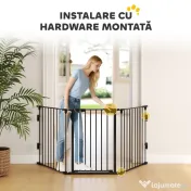 PawHut Poartă pentru Câini de Talie Mică și Medie, Țarc Pliabil cu Structură Modulară cu 5 Panouri, 300x3x74.5 cm, Negru | Aosom Romania