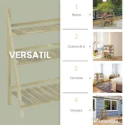 Outsunny Suport Pliabil pentru Plante din Lemn de Brad cu 3 Nivele, 100x37x93 cm, Lemn Natural | Aosom Romania 