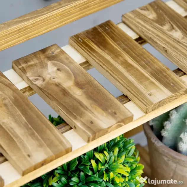 Outsunny Suport Pliabil pentru Plante din Lemn de Brad cu 3 Nivele, 100x37x93 cm, Lemn Natural | Aosom Romania