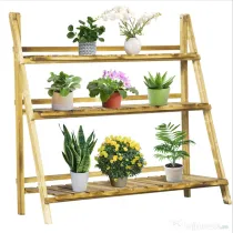 Outsunny Suport Pliabil pentru Plante din Lemn de Brad cu 3 Nivele, 100x37x93 cm, Lemn Natural