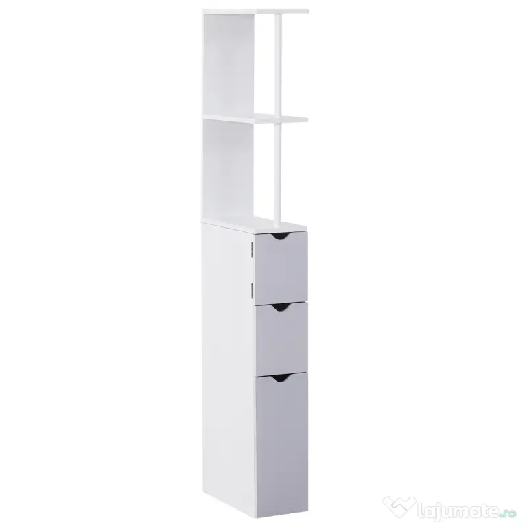 HOMCOM Mobilier Coloană Baie, 2 Compartimente, Ușă, 2 Sertare, MDF și Fier, 15x33x140 cm, Alb și Gri | Aosom Romania