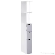 HOMCOM Mobilier Coloană Baie, 2 Compartimente, Ușă, 2 Sertare, MDF și Fier, 15x33x140 cm, Alb și Gri | Aosom Romania 