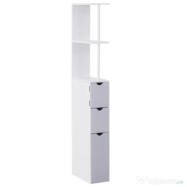 HOMCOM Mobilier Coloană Baie, 2 Compartimente, Ușă, 2 Sertare, MDF și Fier, 15x33x140 cm, Alb și Gri | Aosom Romania