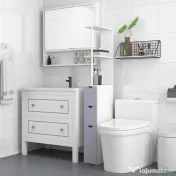 HOMCOM Mobilier Coloană Baie, 2 Compartimente, Ușă, 2 Sertare, MDF și Fier, 15x33x140 cm, Alb și Gri | Aosom Romania 