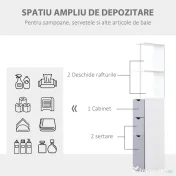 HOMCOM Mobilier Coloană Baie, 2 Compartimente, Ușă, 2 Sertare, MDF și Fier, 15x33x140 cm, Alb și Gri | Aosom Romania 