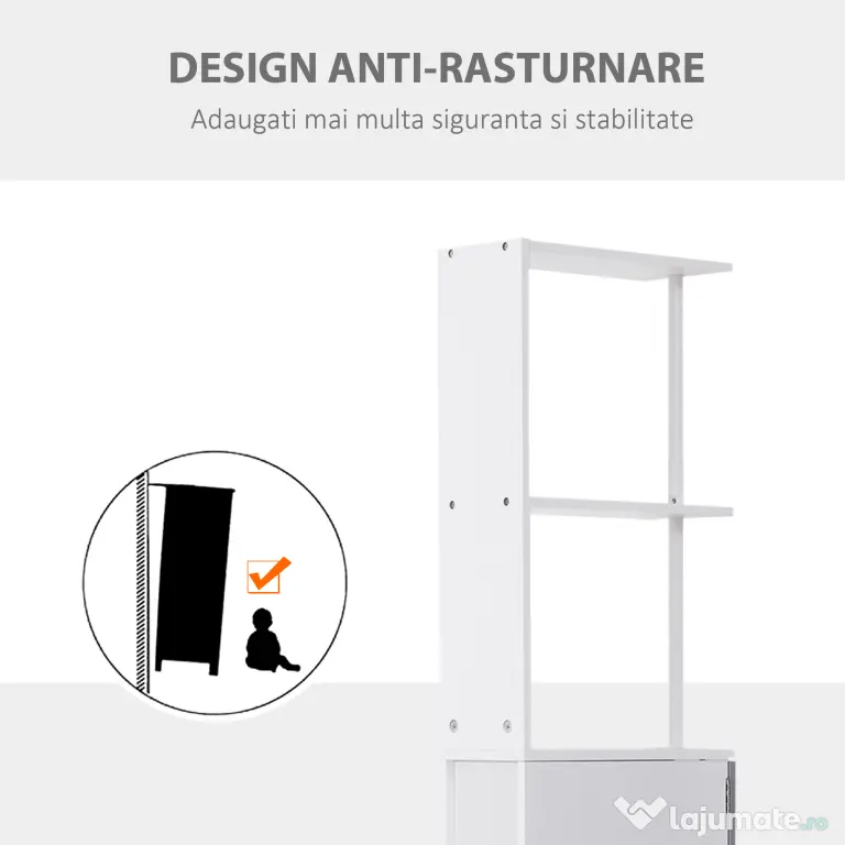 HOMCOM Mobilier Coloană Baie, 2 Compartimente, Ușă, 2 Sertare, MDF și Fier, 15x33x140 cm, Alb și Gri | Aosom Romania