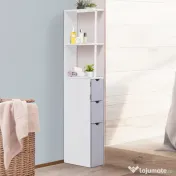 HOMCOM Mobilier Coloană Baie, 2 Compartimente, Ușă, 2 Sertare, MDF și Fier, 15x33x140 cm, Alb și Gri | Aosom Romania 