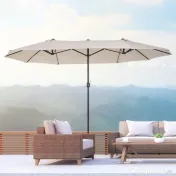 Umbrela de Gradina Impermeabila Outsunny, 12 nervuri metalice Anti-UV Bej, 460x270x240cm | Aosom Romania 