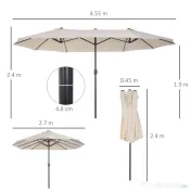 Umbrela de Gradina Impermeabila Outsunny, 12 nervuri metalice Anti-UV Bej, 460x270x240cm | Aosom Romania 
