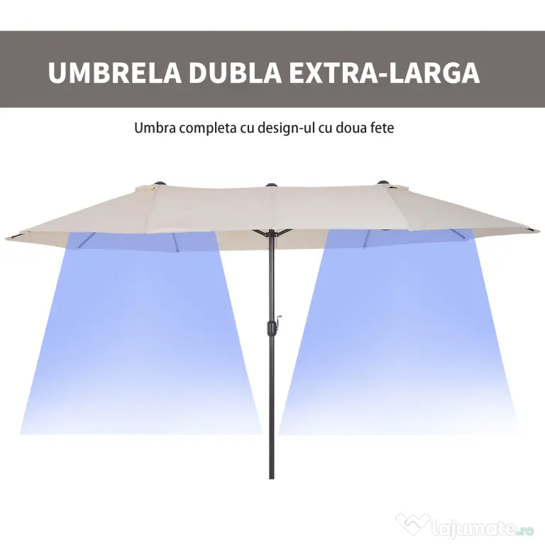 Umbrela de Gradina Impermeabila Outsunny, 12 nervuri metalice Anti-UV Bej, 460x270x240cm | Aosom Romania