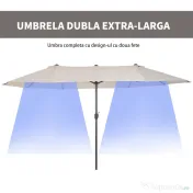Umbrela de Gradina Impermeabila Outsunny, 12 nervuri metalice Anti-UV Bej, 460x270x240cm | Aosom Romania 