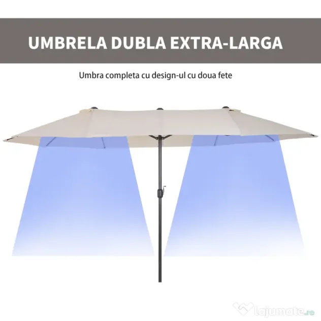 Umbrela de Gradina Impermeabila Outsunny, 12 nervuri metalice Anti-UV Bej, 460x270x240cm | Aosom Romania