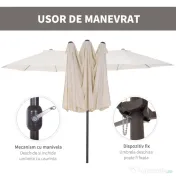 Umbrela de Gradina Impermeabila Outsunny, 12 nervuri metalice Anti-UV Bej, 460x270x240cm | Aosom Romania 