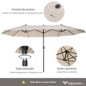 Umbrela de Gradina Impermeabila Outsunny, 12 nervuri metalice Anti-UV Bej, 460x270x240cm | Aosom Romania 
