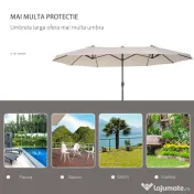 Umbrela de Gradina Impermeabila Outsunny, 12 nervuri metalice Anti-UV Bej, 460x270x240cm | Aosom Romania 