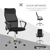 HOMCOM scaun ergonomic de birou, insertie plasa, negru 