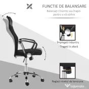 HOMCOM scaun ergonomic de birou, insertie plasa, negru 