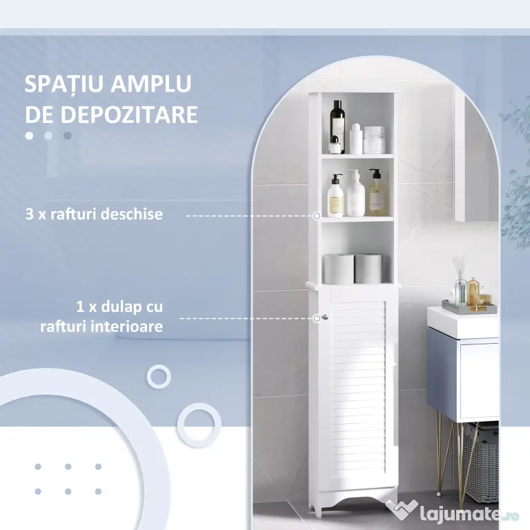 HOMCOM Coloana Baie cu Raft pe 3 Niveluri si Dulapior Inchis