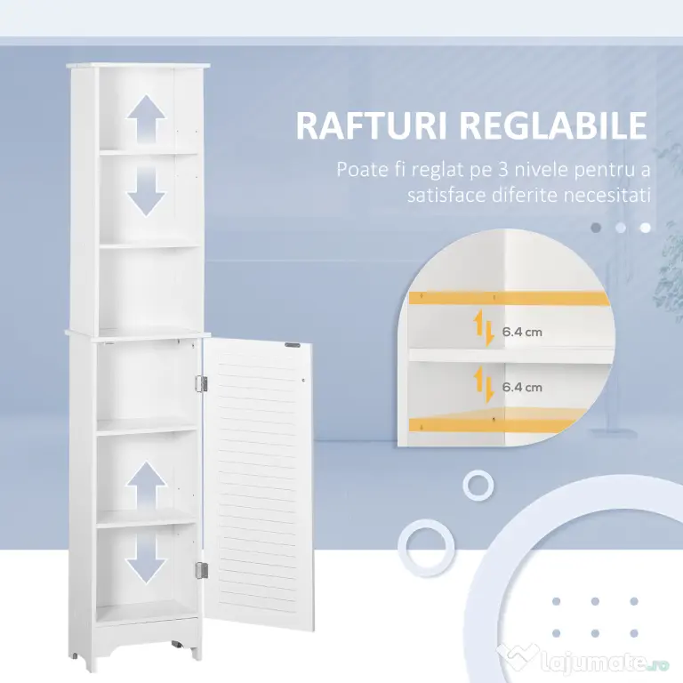 HOMCOM Coloana Baie cu Raft pe 3 Niveluri si Dulapior Inchis