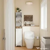 HOMCOM Coloana Baie cu Raft pe 3 Niveluri si Dulapior Inchis 