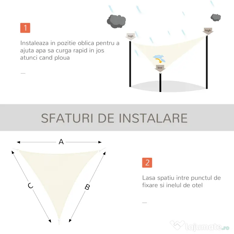 Outsunny Cort Parasolar Triunghiular Protecție UV, Ideal pentru Grădină, Terasă, Piscină, Alb Crem, 3x3x3m | Aosom Romania
