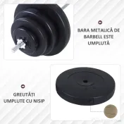 Homcom Set Haltere & Bara 170cm, 70kg cu discuri reglabile pentru antrenamente 