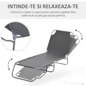 Outsunny Sezlong pentru Gradina Pliabil din Metal si Tesut Oxford Respirabil 