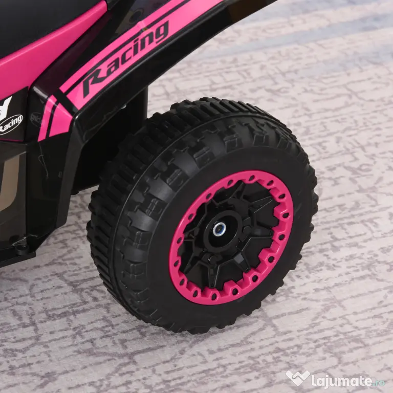 ATV Jucarie pentru copii Ride On cu lumini si sunete HOMCOM, miscare prin impingere varsta recomandata 18-36 luni, roz, 67,5x38x 44cm | Aosom Romania