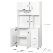 Homcom Bufet Înalt pentru Bucătărie, Dulap cu Sertare și Dulapioare, Rafturi Deschise pentru Microunde, 100x39.5x183.5cm, Alb | Aosom Romania 