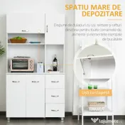 Homcom Bufet Înalt pentru Bucătărie, Dulap cu Sertare și Dulapioare, Rafturi Deschise pentru Microunde, 100x39.5x183.5cm, Alb | Aosom Romania 
