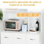 Homcom Bufet Înalt pentru Bucătărie, Dulap cu Sertare și Dulapioare, Rafturi Deschise pentru Microunde, 100x39.5x183.5cm, Alb | Aosom Romania 