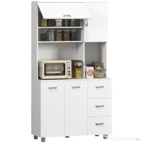 HOMCOM Bufet Modern pentru Bucătărie cu Sertare, Dulapuri și Rafturi Deschise, 100x39.5x183.5cm, Alb